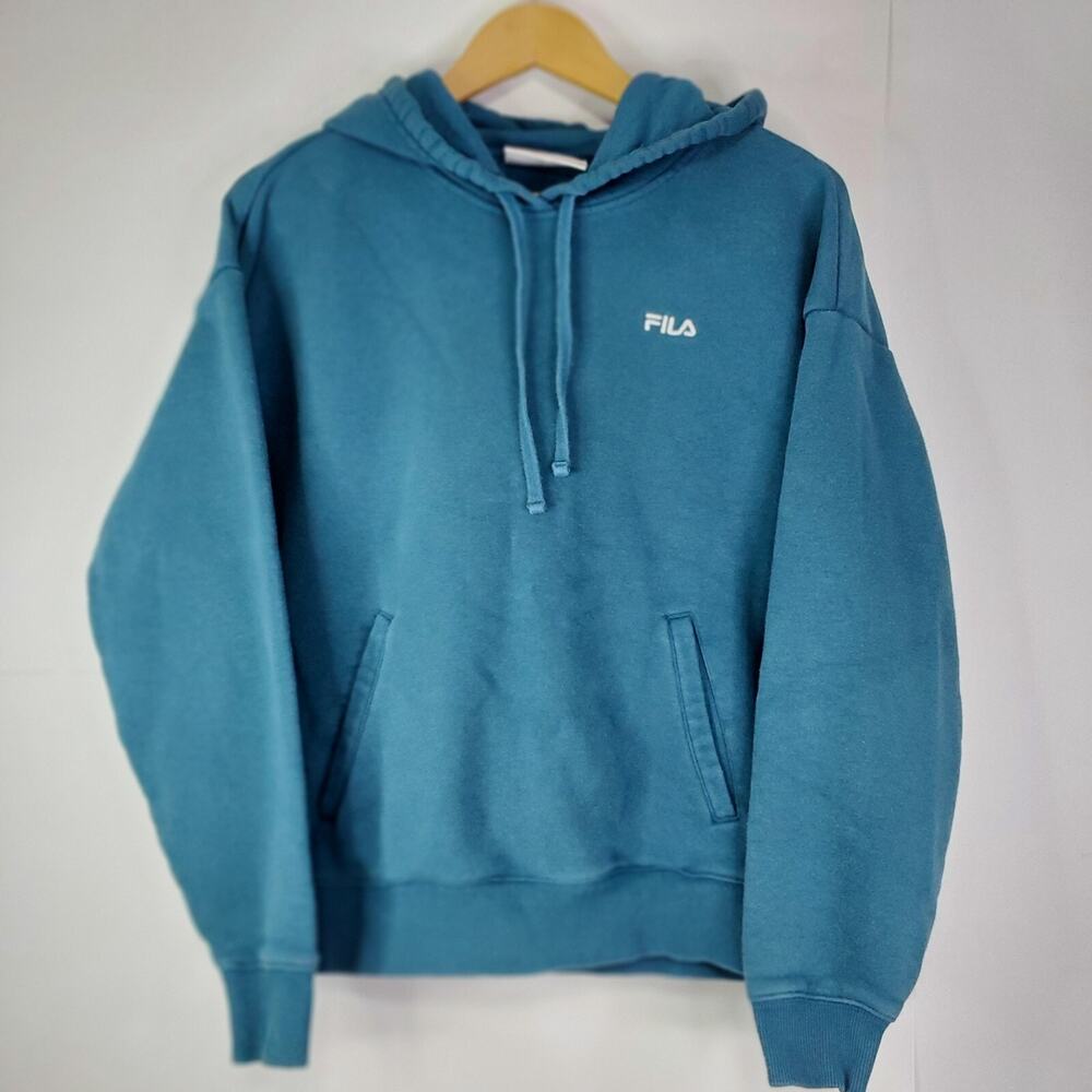 Fila Women’s medium Embroidered Logo Pullover Hoodie Blue/Teal sweatshirt